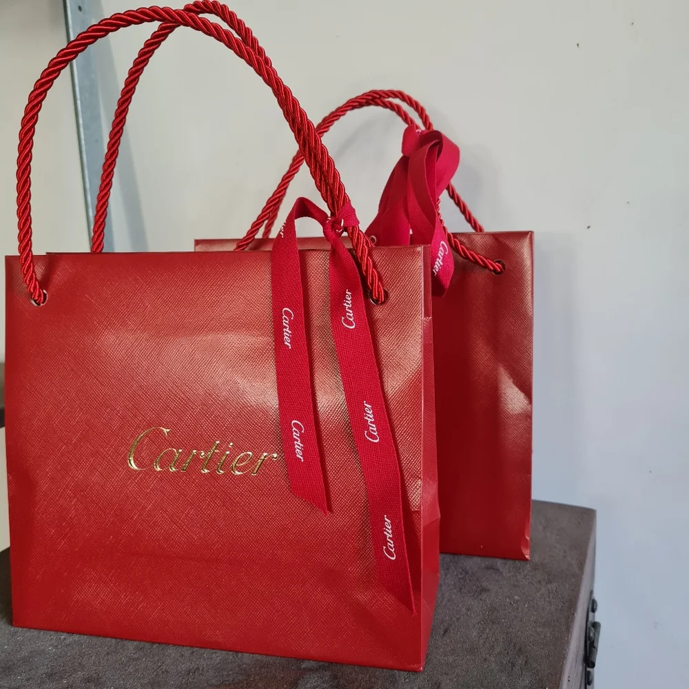 CARTIER fancy red GIFT BAGS with Ribbons - Set of 2 - AUTHENTIC!